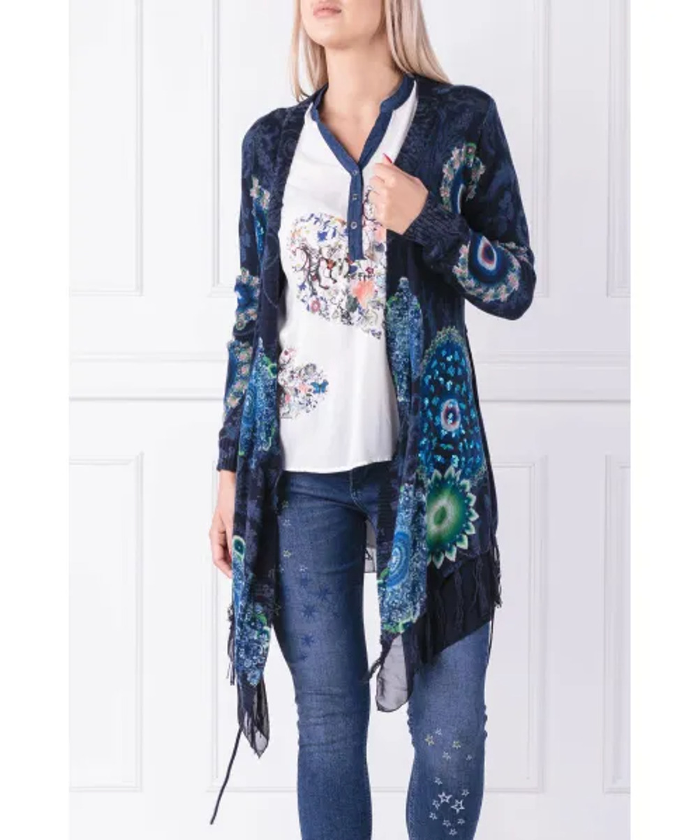NWT Desigual Simone Sweater Womens Medium Navy Cardigan Knit Cardigan Sequin